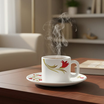 Larah By Borosil Red Lily Mug n Saucer Set