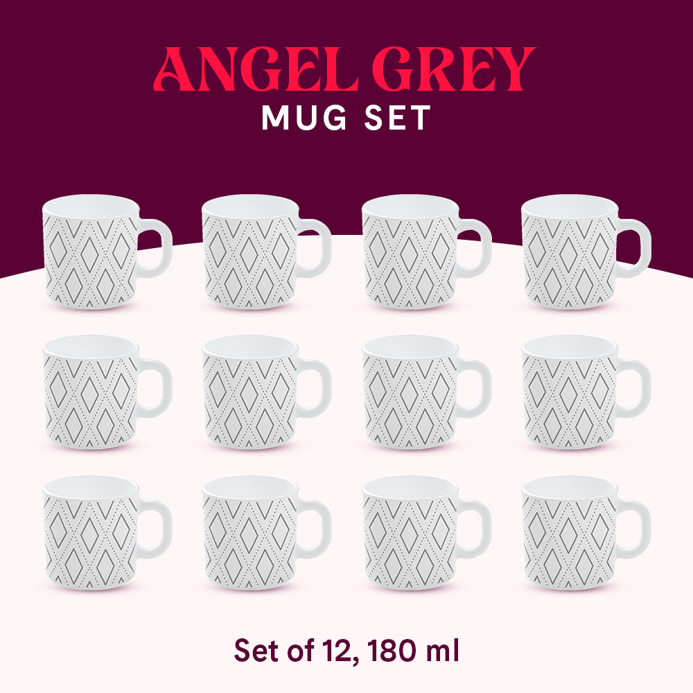 Larah by Borosil Angel Grey Mug Set 180 ml x 12