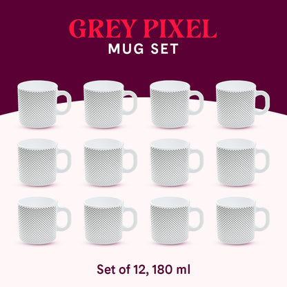 Larah by Borosil Grey Pixel Mug Set 180 ml x 12
