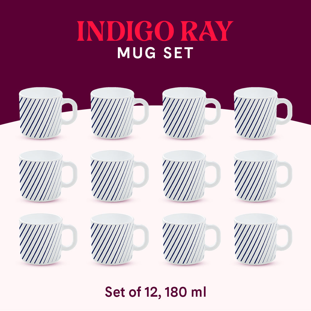 Larah by Borosil Indigo Ray Mug Set 180 ml x 12