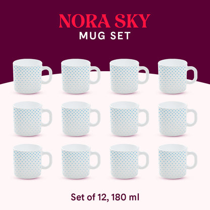 Larah by Borosil Nora Sky Mug Set 180 ml x 12