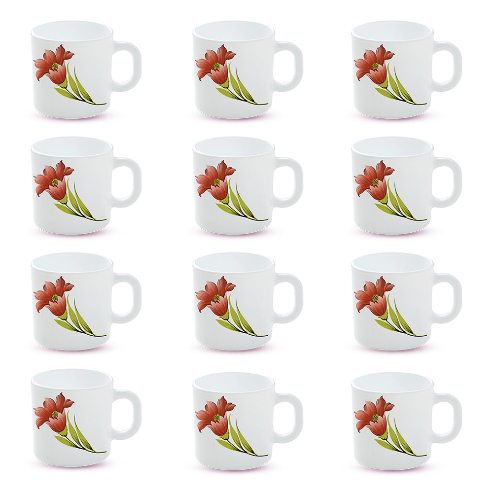 Larah by Borosil Red Iris Mug Set 180 ml x 12