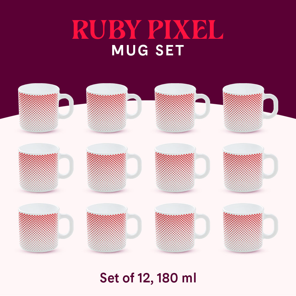 Larah by Borosil Ruby Pixel Mug Set 180 ml x 12