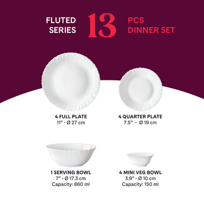 Larah by Borosil, Marina Blue Dinner Set 13 pc Set: Serves 4