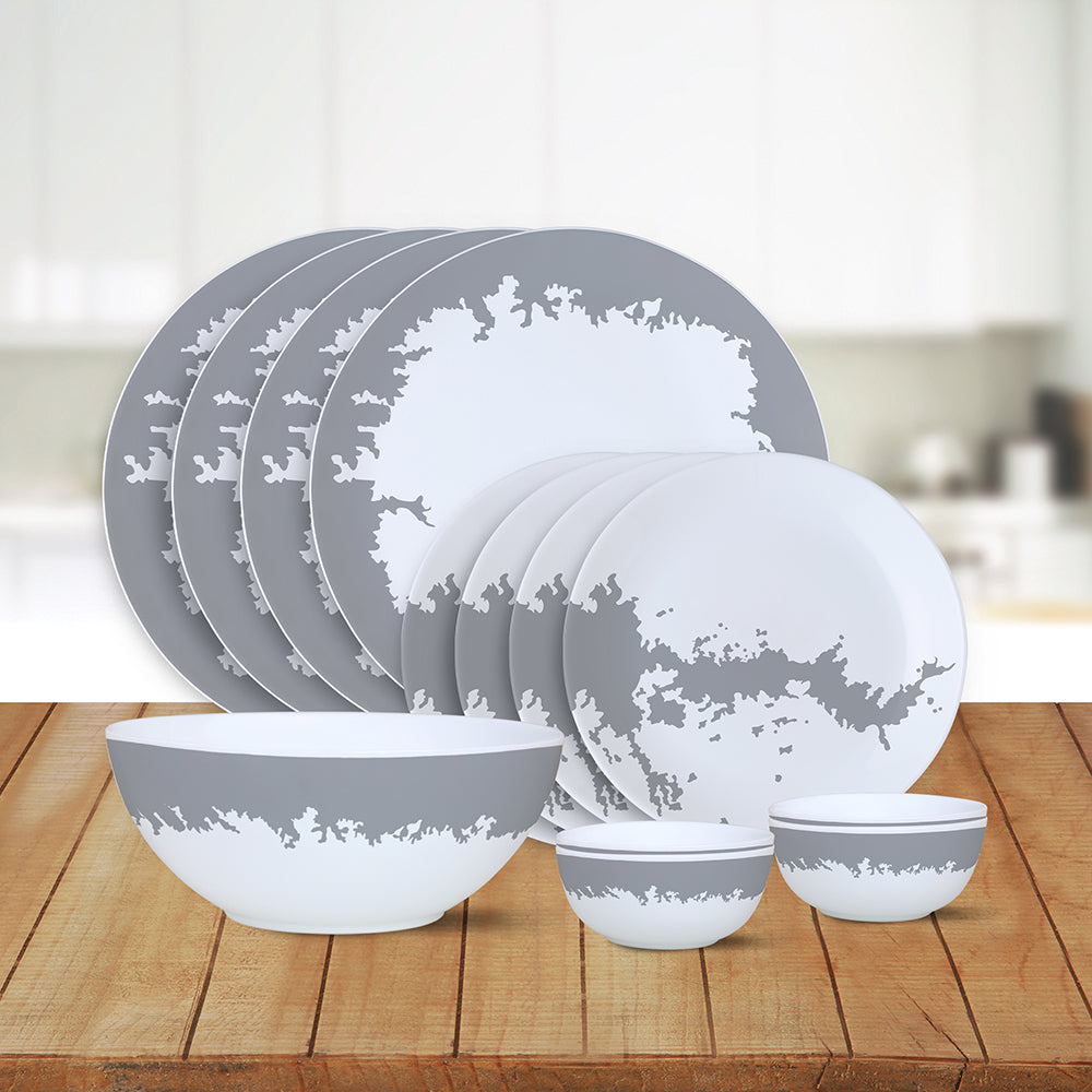 Larah by Borosil Silver Luna Dinner Set 13 pc Set: Serves 4