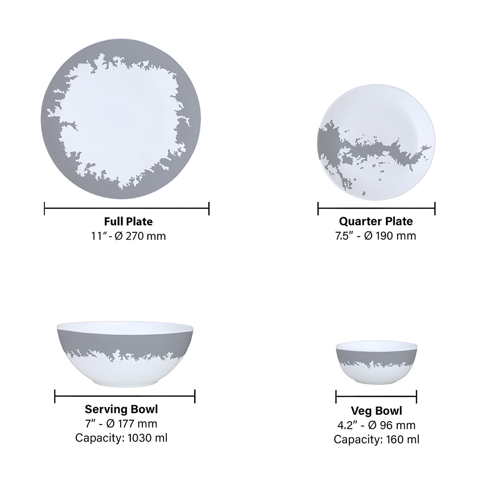 Larah by Borosil Silver Luna Dinner Set 13 pc Set: Serves 4