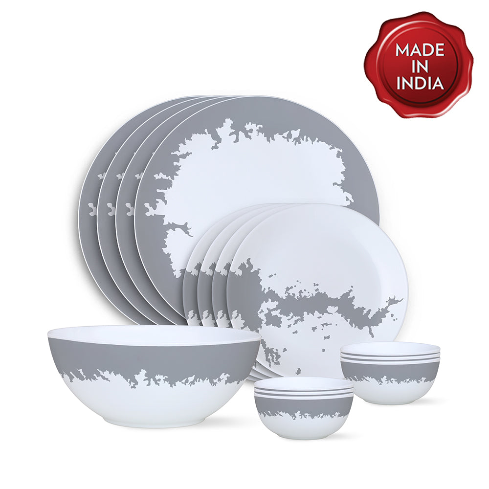 Larah by Borosil Silver Luna Dinner Set 13 pc Set: Serves 4