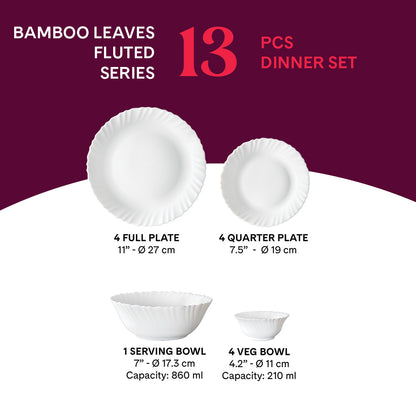 Larah by Borosil Bamboo Leaves Dinner Set 13 pc Set: Serves 4