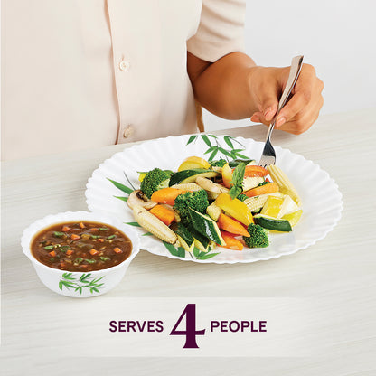 Larah by Borosil Bamboo Leaves Dinner Set 13 pc Set: Serves 4