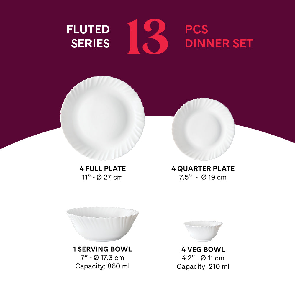 Larah by Borosil, Bellflower Dinner Set 13 pc Set: Serves 4 (Option 2)