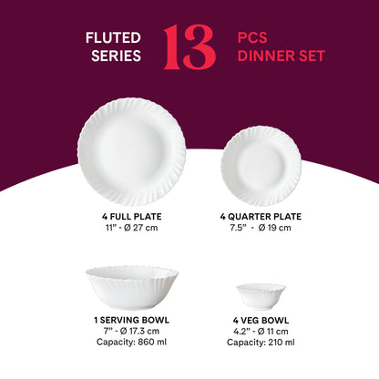 Larah by Borosil, Bellflower Dinner Set 13 pc Set: Serves 4 (Option 2)