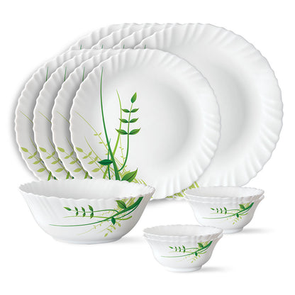Larah by Borosil Green Herbs Dinner Set 13 pc Set: Serves 4