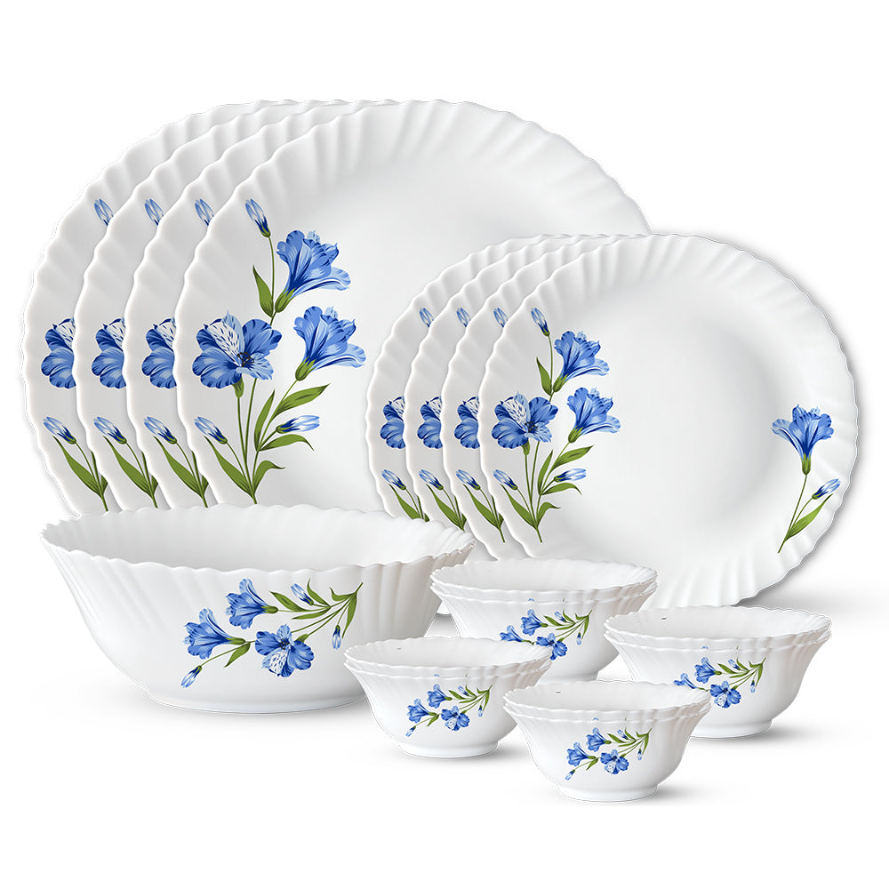 Larah by Borosil, Marina Blue Dinner Set 13 pc Set: Serves 4 (Option 2)