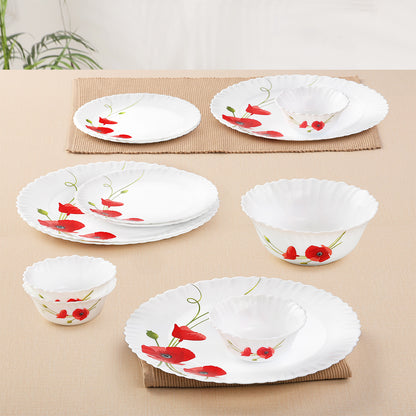 Larah by Borosil Red Carnation Dinner Set 13 pc Set: Serves 4 (Option 1)