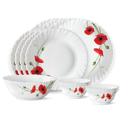 Larah by Borosil Red Carnation Dinner Set 13 pc Set: Serves 4 (Option 1)