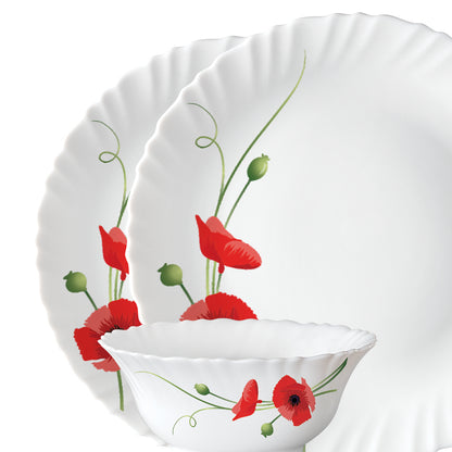 Larah by Borosil Red Carnation Dinner Set 13 pc Set: Serves 4 (Option 1)