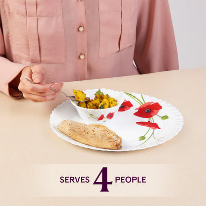 Larah by Borosil Red Carnation Dinner Set 13 pc Set: Serves 4 (Option 1)