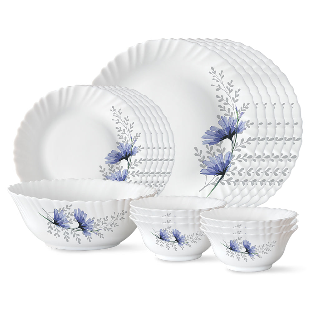 Larah by Borosil, Bellflower Dinner Set 19 pc Set: Serves 6
