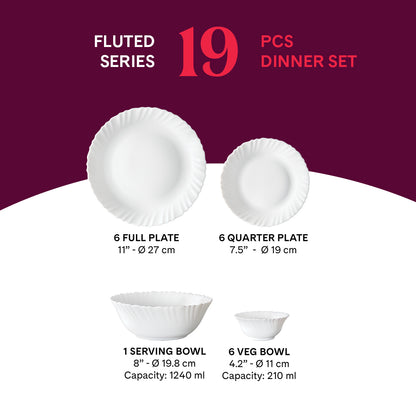 Larah by Borosil, Bellflower Dinner Set 19 pc Set: Serves 6