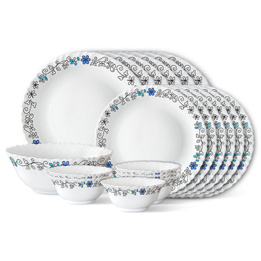 Larah by Borosil, Blue Iris Dinner Set 19 pc Set: Serves 6