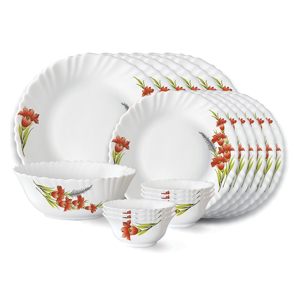 Larah by Borosil Red Iris Dinner Set, 19 pc