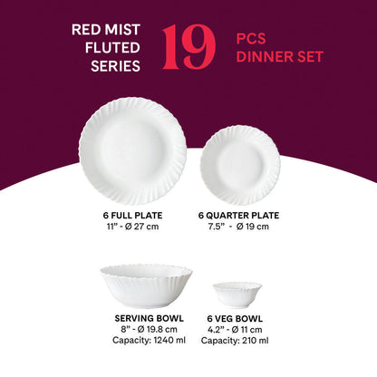Larah by Borosil Red Mist Dinner Set 19 pc Set: Serves 6