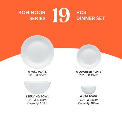 Larah by Borosil Royale Dinner Set 19 pc Set: Serves 6