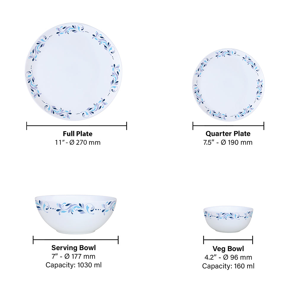 Larah by Borosil Skyleaf Dinner Set 19 pc Set: Serves 6