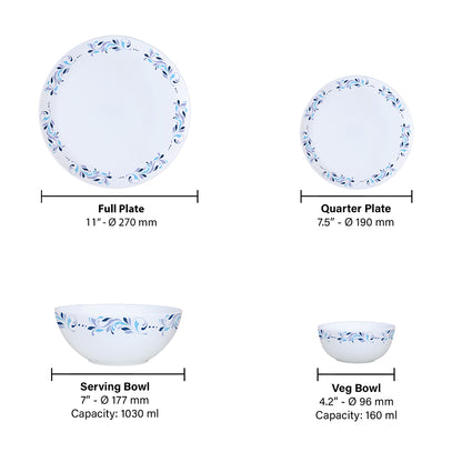 Larah by Borosil Skyleaf Dinner Set 19 pc Set: Serves 6