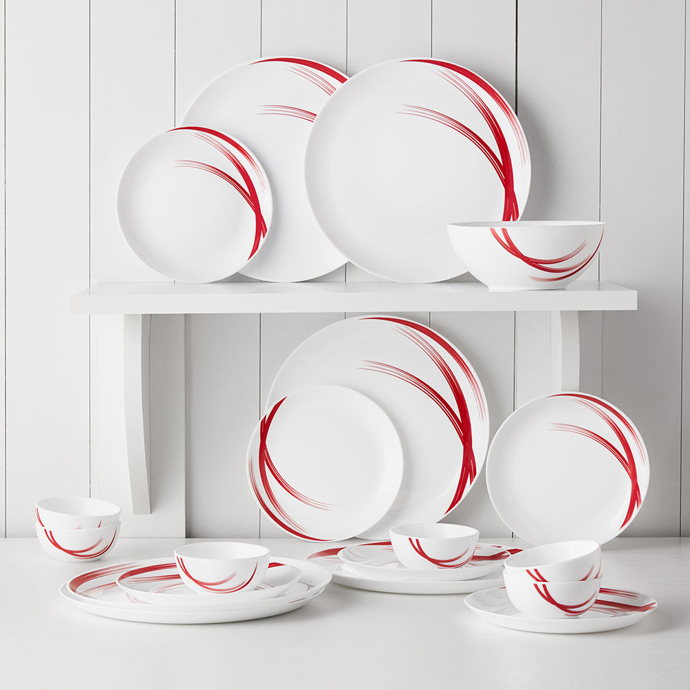 Larah by Borosil Red Stella Dinner Set 19 pc Set: Serves 6