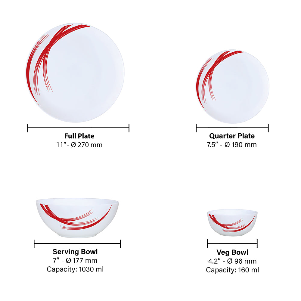 Larah by Borosil Red Stella Dinner Set 19 pc Set: Serves 6