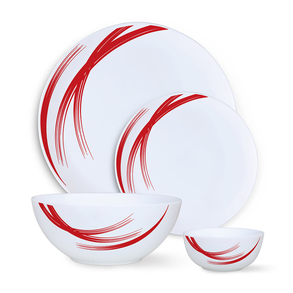 Larah by Borosil Red Stella Dinner Set 19 pc Set: Serves 6