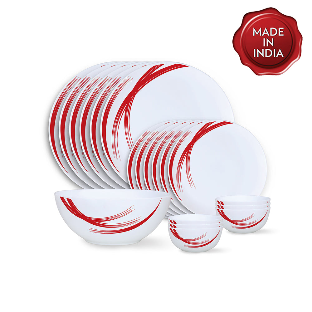 Larah by Borosil Red Stella Dinner Set 19 pc Set: Serves 6