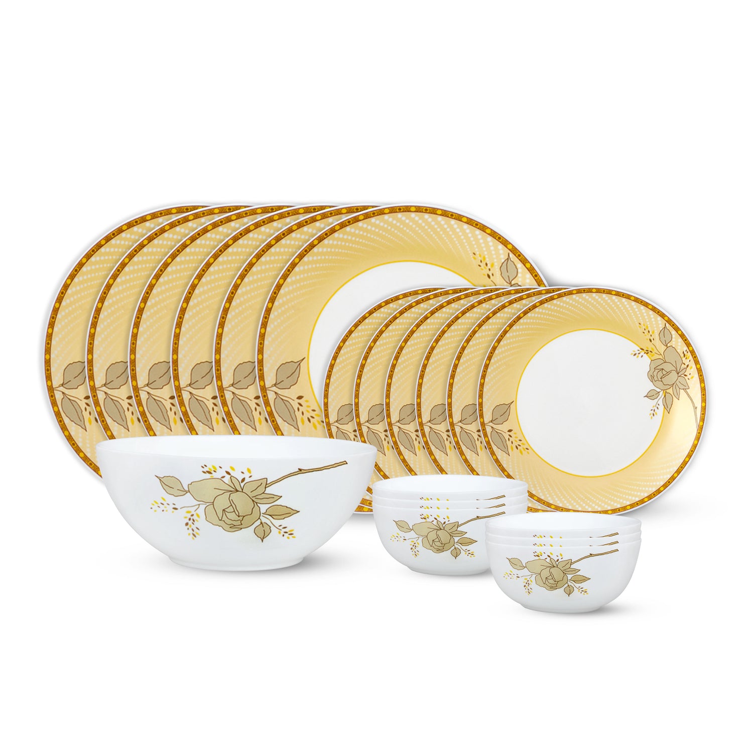 Larah by Borosil Yellow Sapphire Dinner Set 19 pc Set: Serves 6