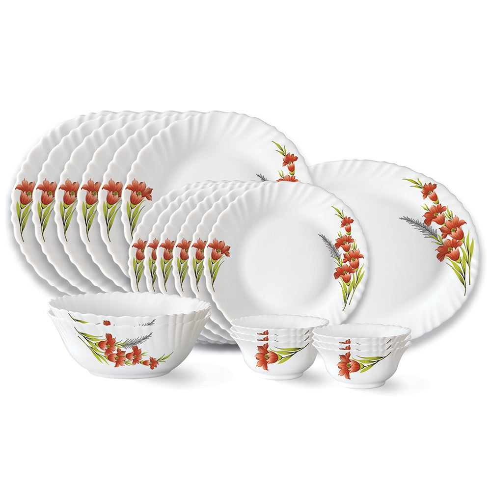 Larah by Borosil Red Iris Dinner Set 21 pc Set: Serves 6
