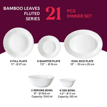 Larah by Borosil Bamboo Leaves Dinner Set 21 pc Set: Serves 6