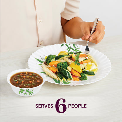 Larah by Borosil Bamboo Leaves Dinner Set 21 pc Set: Serves 6