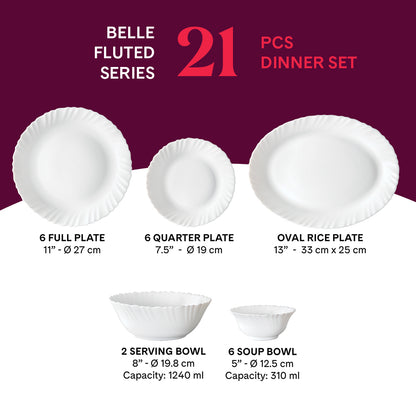 Larah by Borosil Belle Dinner Set 21 pc Set: Serves 6