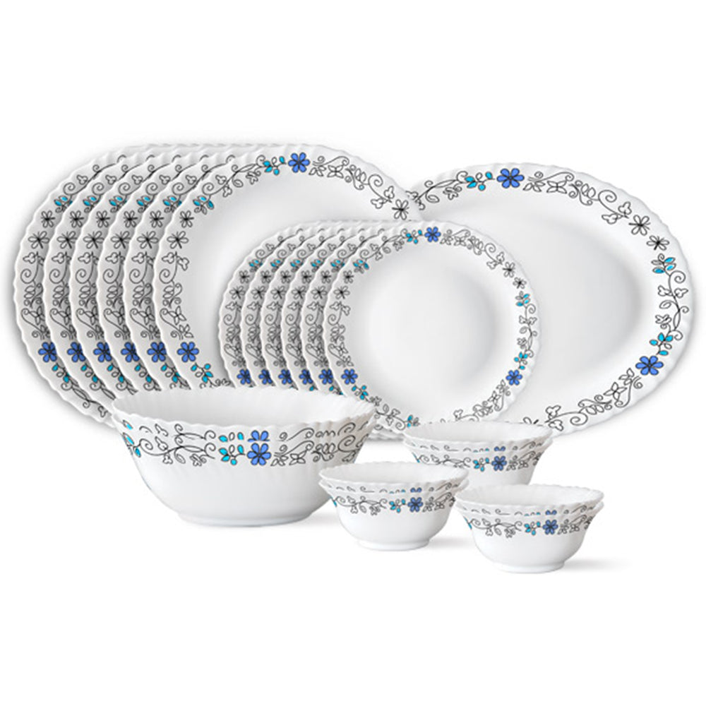 Larah by Borosil, Blue Iris Dinner Set 21 pc Set: Serves 6