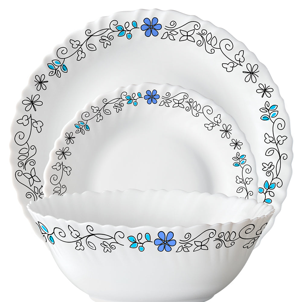 Larah by Borosil, Blue Iris Dinner Set 21 pc Set: Serves 6