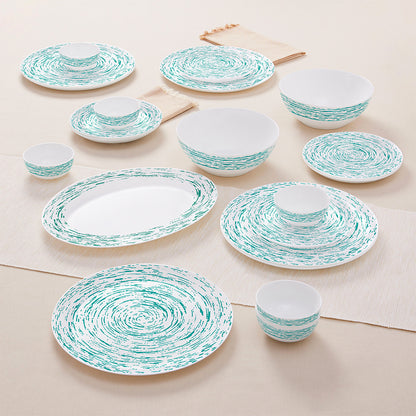 Larah by Borosil, Opalware, Microwave Safe, Blue Nova Dinner Set (Serves 4,6,8) 21 pc Set: Serves 6