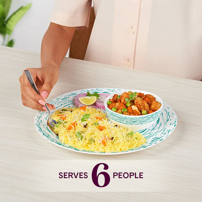 Larah by Borosil, Opalware, Microwave Safe, Blue Nova Dinner Set (Serves 4,6,8) 21 pc Set: Serves 6