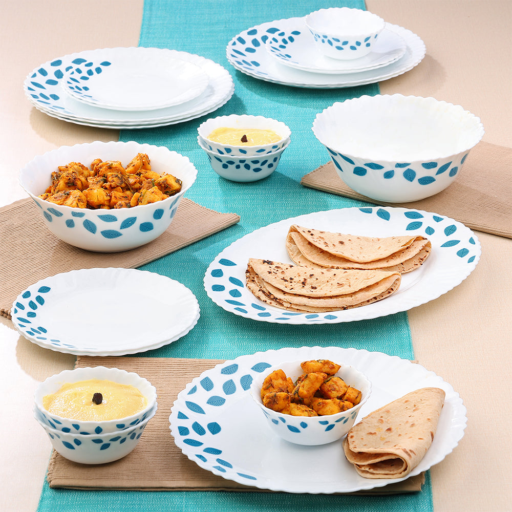 Larah Blue Leaves Dinner Set, 21 pc