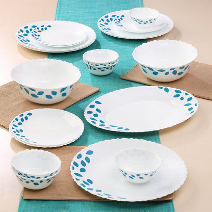 Larah by Borosil Blue Leaves Dinner Set 21 pc Set: Serves 6
