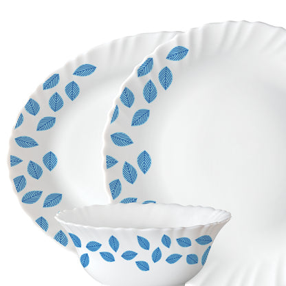 Larah by Borosil Blue Leaves Dinner Set 21 pc Set: Serves 6