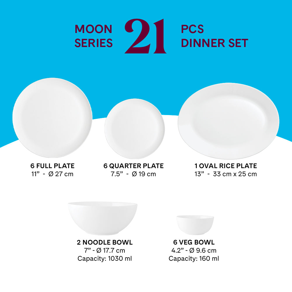 Larah by Borosil, Dora Dinner Set 21 pc Set: Serves 6