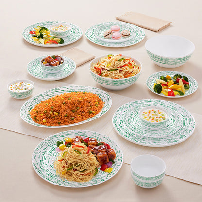 Larah by Borosil, Opalware, Microwave Safe, Green Nova Dinner Set (Serves 4,6,8) 21 pc Set: Serves 6