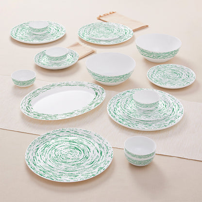 Larah by Borosil, Opalware, Microwave Safe, Green Nova Dinner Set (Serves 4,6,8) 21 pc Set: Serves 6