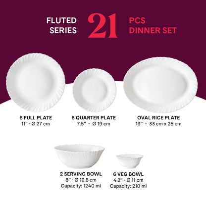 Larah by Borosil, Marina Peach Dinner Set 21 pc Set: Serves 6 (Option 2)