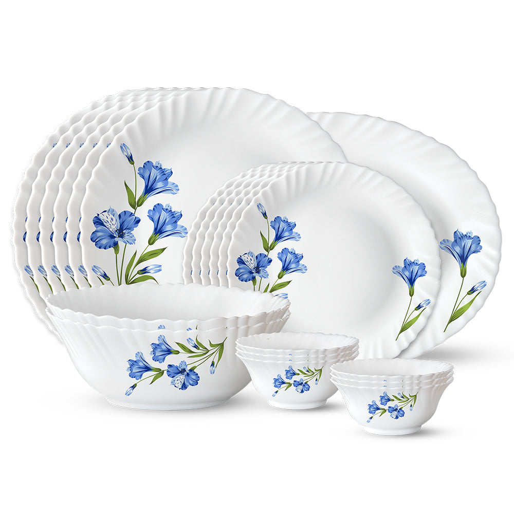 Larah by Borosil, Marina Blue Dinner Set 21 pc Set: Serves 6